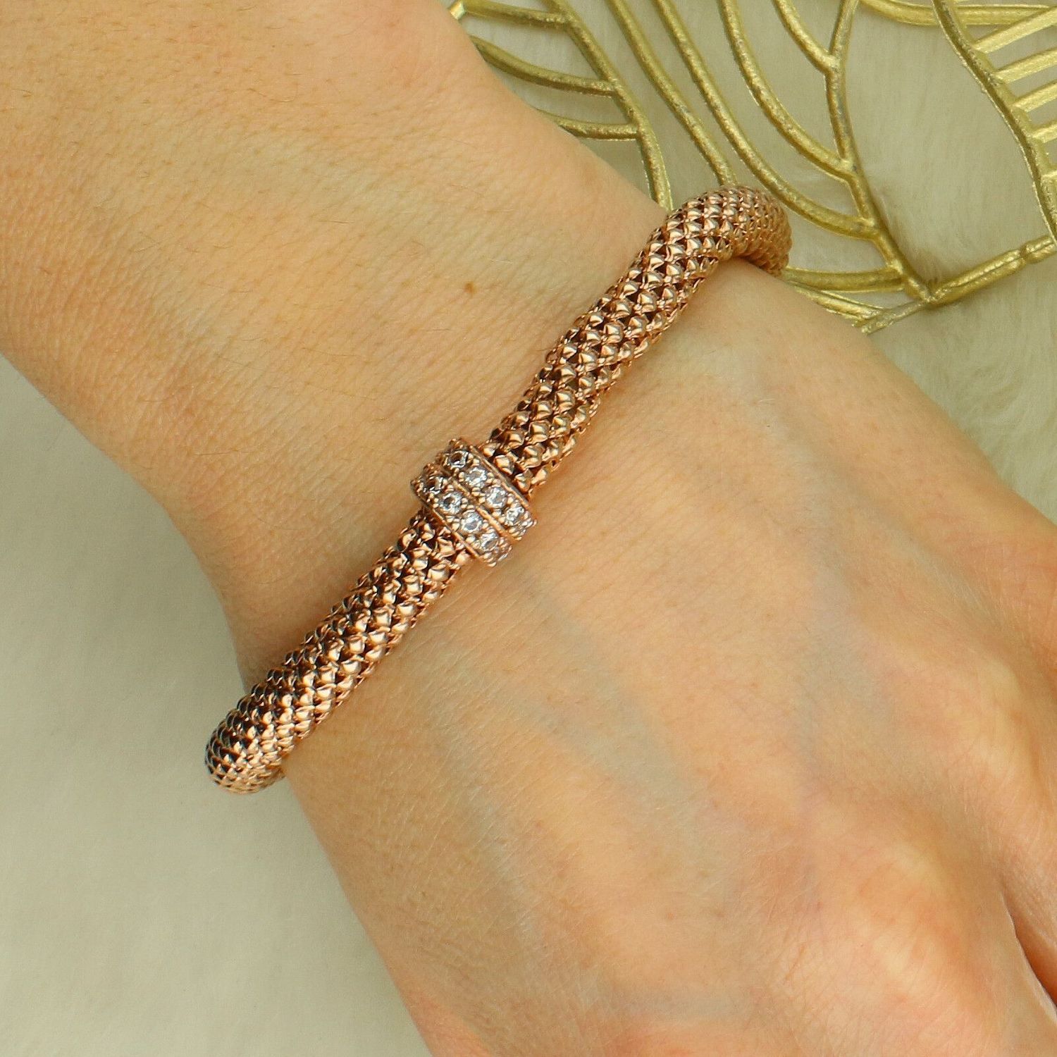 Srebrna bransoletka pozłacana różowe złoto z cyrkonią  (2).jpg